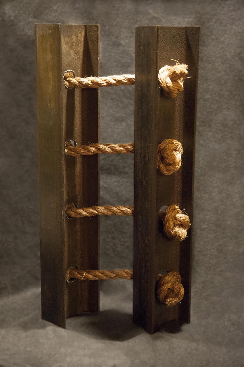 '9/11' - 2013
 (24"x12"x4")
steel, rope. 1 Artist's Proof available.
Winner of Honorable Mention
