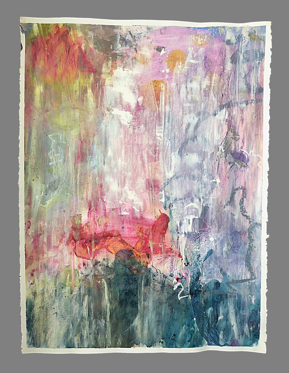 'THE VERY LONELY CATERPILLAR' - 2018 (22"x30")  
acrylic, oil pastel,  graphite, collage, encaustic on paper. (Grey border is for web viewing purposes.)