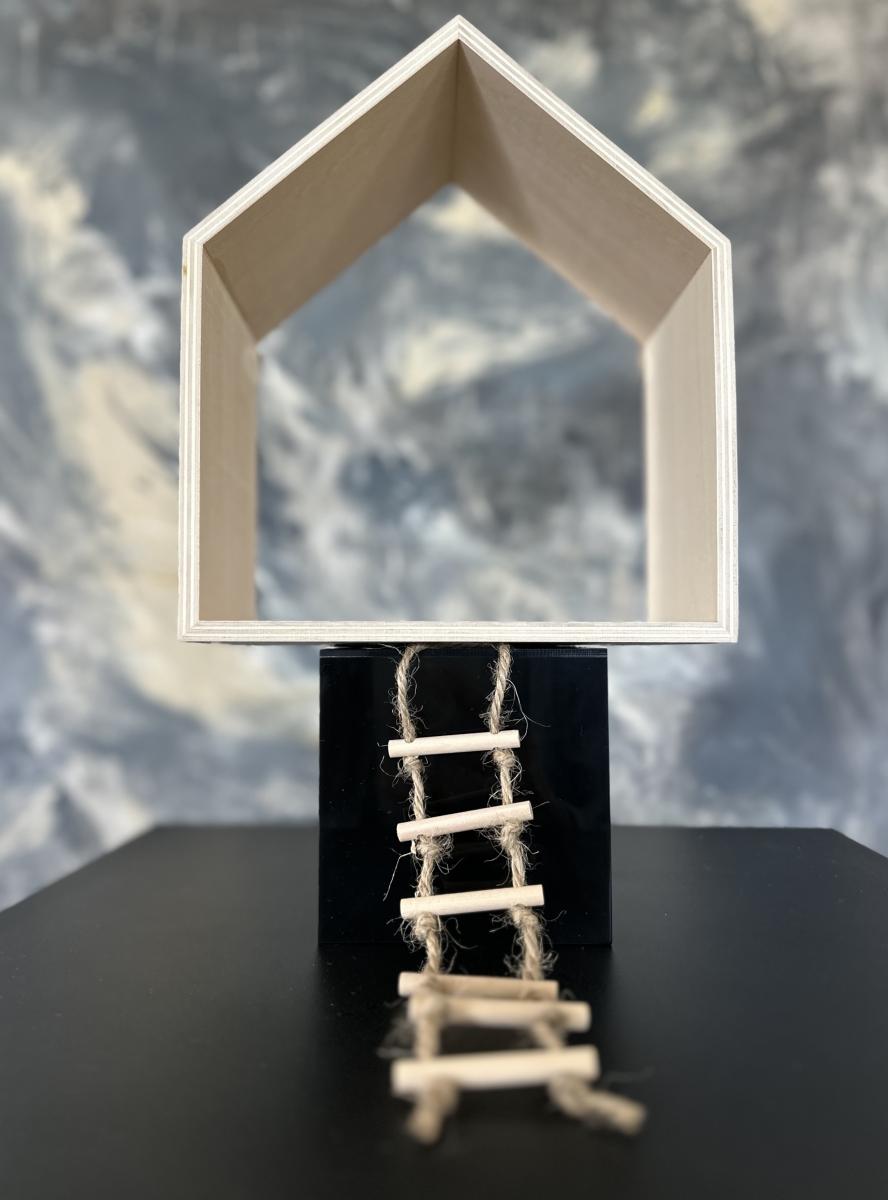 'HOMEWARD' - 2023
(17.5"x8"x13.25")
wood, rope